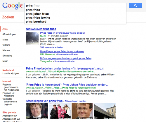 Zoekresultaten Google Zoeken 'prins friso' met actuele afbeeldingen