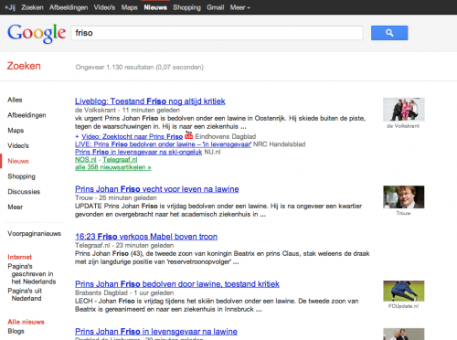 Google Nieuws zoekresultaten 'friso' 16:54u