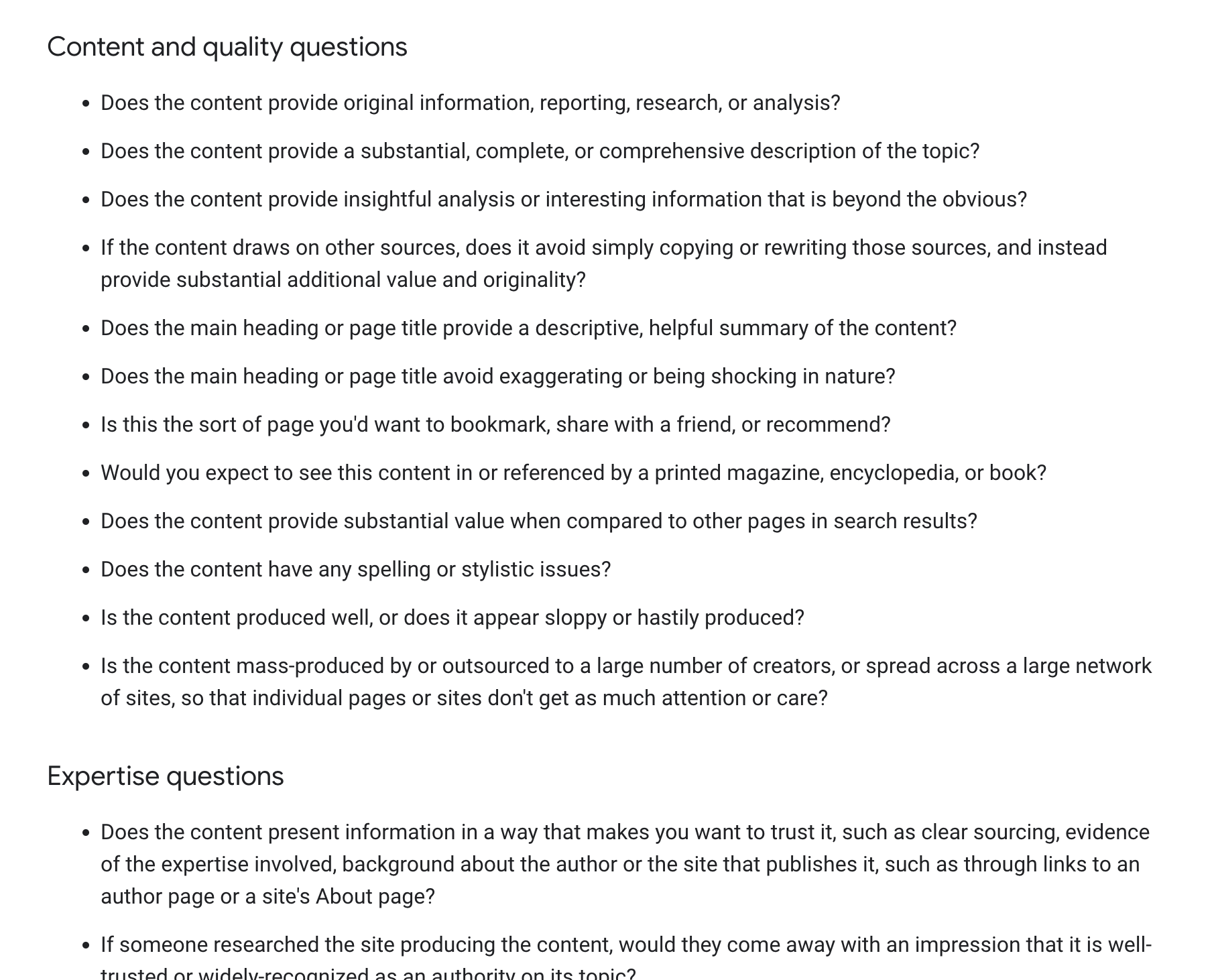 Vragenlijst Google Helpful Content